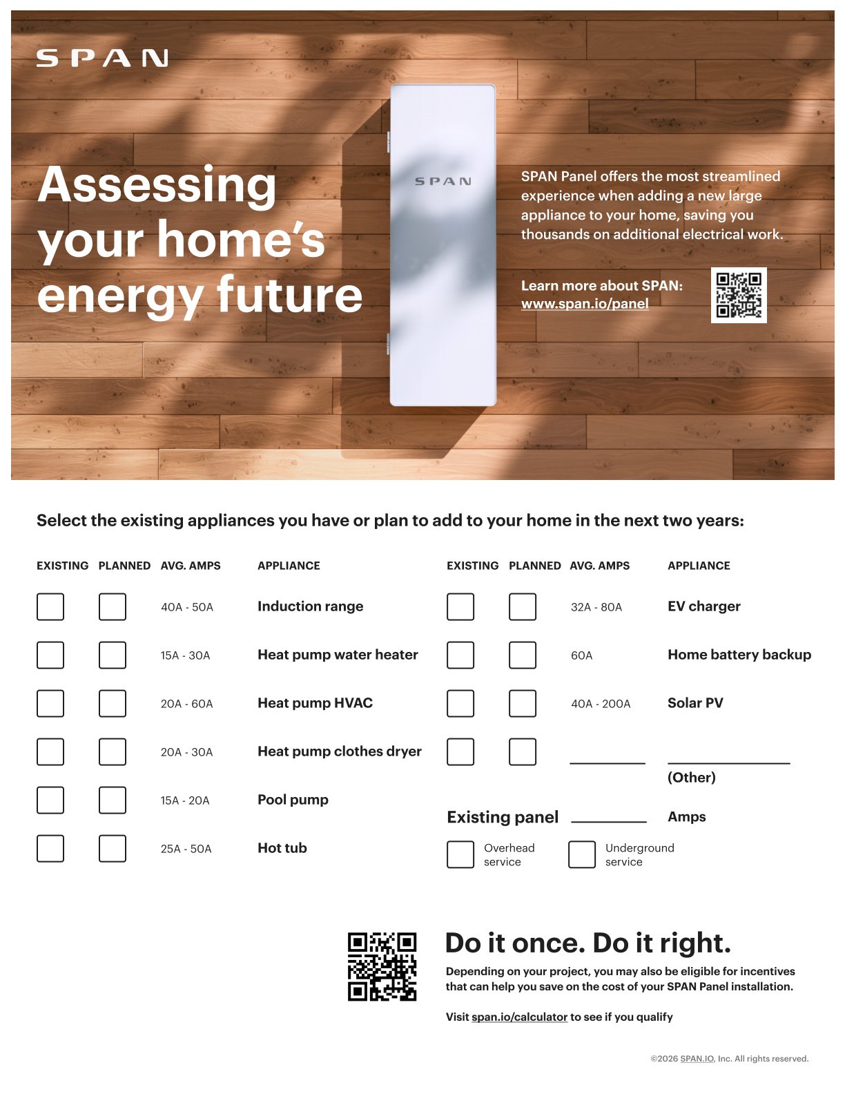 SPAN energy assessment worksheet for home electrical planning