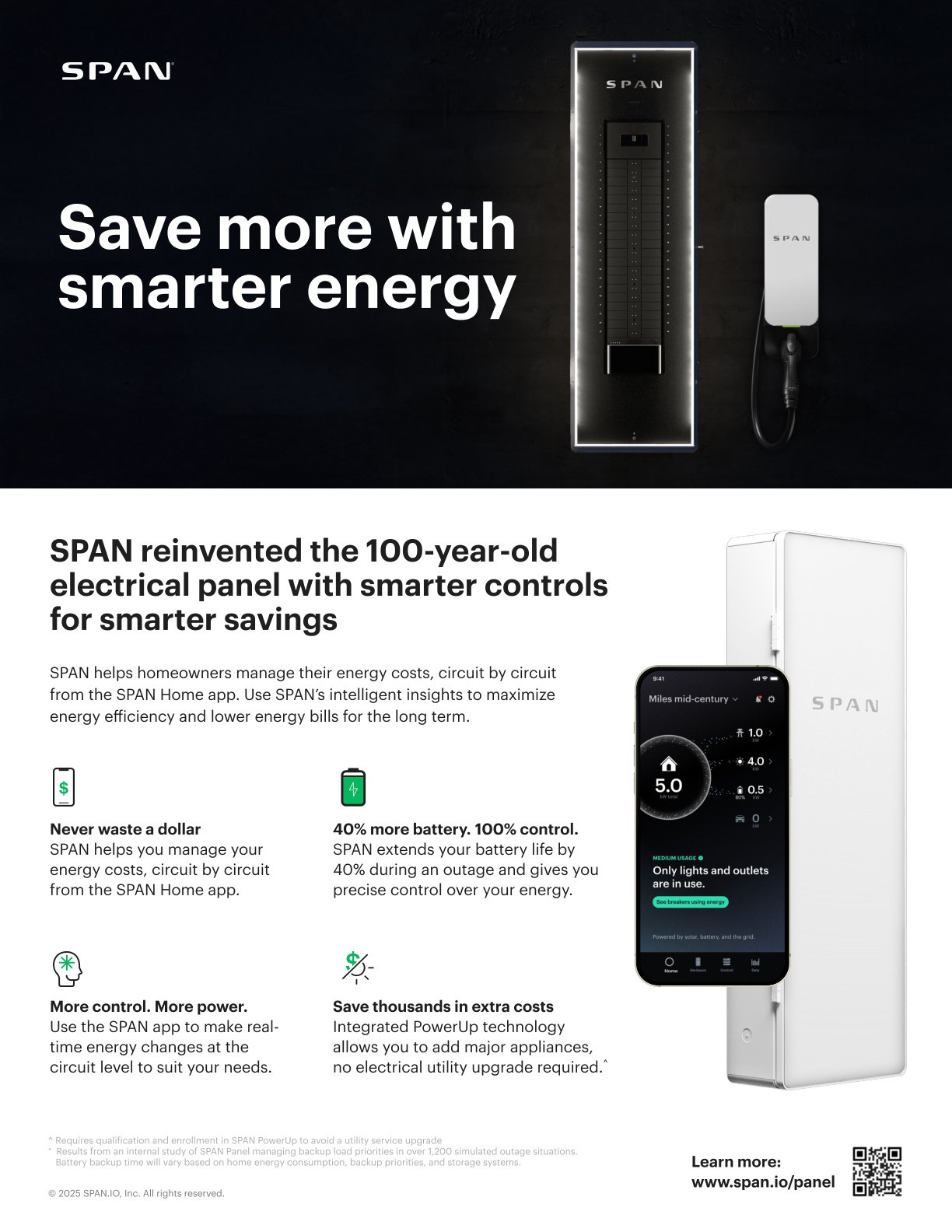 SPAN homeowner brochure cover showing a smart electrical panel in a home