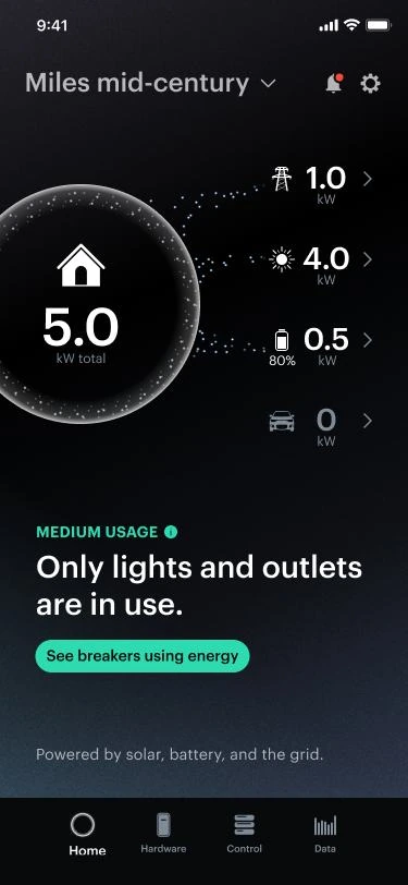 Live usage screen in the SPAN Home app